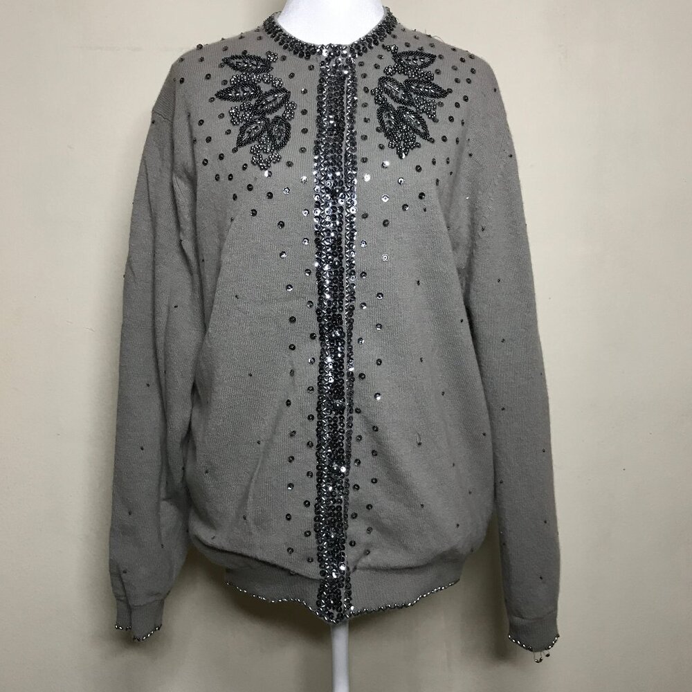 Vintage 1950's Beaded & Sequins Lambswool Angora Cardigan Sweater DIY! READ!